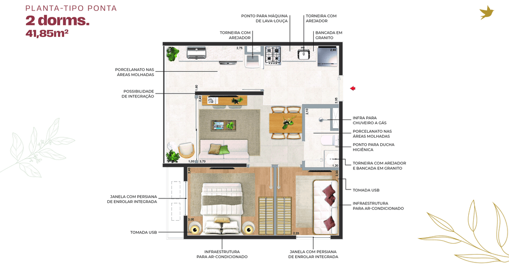 Planta Tipo Ponta - 41,85m²